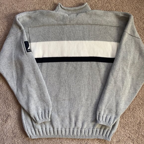 Nautica Oarsman Mens XL Roll Neck Sweater Fisherman Pullover Cotton Cable Knit - Picture 6 of 6